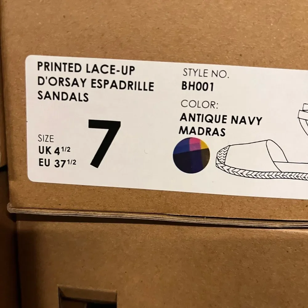 J CREW Printed Canvas Ankle-Wrap Espadrille‎ Sandals Soze 7
